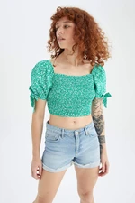 DEFACTO Cool Crop Square Neck Short Balloon Sleeve Poplin Blouse