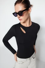 Trendyol Black Cut Out/Window Detailed Crew Neck Snap Fastener Flexible Knitted Body