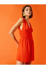 Koton Shorts Overalls Sleeveless V-Neck Waist Detail Linen Blend.