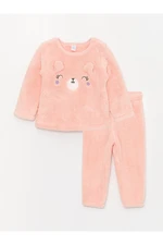 LC Waikiki Crew Neck Long Sleeve Embroidered Plush Baby Girl Pajamas Set