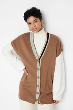 Trendyol Brown Collar Stripe Detailní pletený svetr