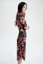 DEFACTO Slim Fit Patterned Cut Out Detailed Long Sleeve Maxi Dress