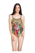 Dagi Women's Black Tiger Pattern Thin Strap Swimsuit