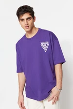 Trendyol Men's Purple Oversize Crew Neck Short Sleeve City Printed 100% Cotton T-Shirt Trendyol Men's Purple Oversize Crew Neck Short Sleeve City Printed 100% Cotton T-Shirt