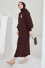 InStyle Mina Balloon Sleeve Sweater Hijab Dress - Bitter Brown
