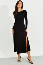 Cool & sexy dámske čierne maxi šaty s dvojitým rozparkom bez chrbta