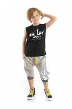 Denokids Shark Attack Boys Kids Sleeveless Black T-shirt Gray Capri Shorts Set