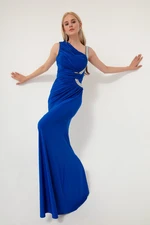 Lafaba Women's Sax Stone Strap Long Evening Dress