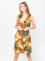 Mustard linen floral dress CAMAIEU - Women