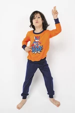 Chlapecké pyžamo Remek, dlouhý rukáv, dlouhé nohavice - oranžová/námořnická modrá