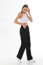 BİKELİFE Women's Black High Waist Multi Pocket Straight Fit Cargo Pants