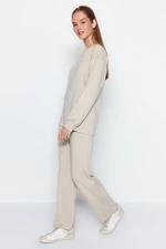 Trendyol Stone Cotton Tunic-Pants Knitted Top and Bottom Set
