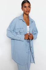 Trendyol Blue Pocket Detailed Oversized Denim Shirt