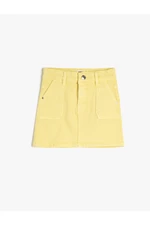 Koton Denim Skirt, Mini Size, With Pocket, Cotton, Adjustable Elastic Waist.