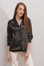 Bigdart 20140 Double Breasted Collar Satin Shirt - Black