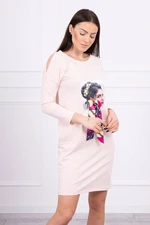 Dress with graphics and colorful bow 3D powder pink