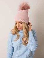 RUE PARIS Light pink beanie with pompom