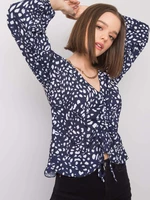 Lady's dark blue blouse with print