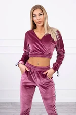 Velour set with Queen lettering dark pink