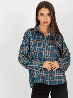 Dark blue plaid shirt with long sleeves