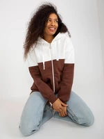 Ecru-brown basic long sweatshirt with zipper