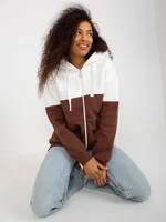 Ecru-brown basic long sweatshirt with zipper