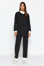 Trendyol Anthracite High Neck Color Block Ribbed Sweater-Pants Knitwear Suit