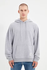 Trendyol Gray Men's Basic Hooded Oversized Sweatshirt with Labels, Soft Pillows and Cotton