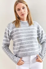 Bianco Lucci Women's Striped Knitwear Sweater with Cufflinks