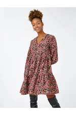 Koton Floral Winter Dress Long Sleeve V-Neck