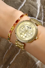 Polo Air Women's Wristwatch Colorful Baguette Bracelet Combination Set Gold Color