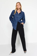 Trendyol Dark Blue Stone Detailed Oversized Denim Shirt