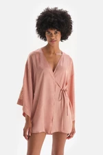 Dagi Salmon Dressing Gown with Lace Detail and Tie Front