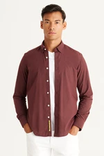 AC&Co / Altınyıldız Classics Men's Claret Red Slim Fit Slim Fit Shirt with Hidden Buttons Collar