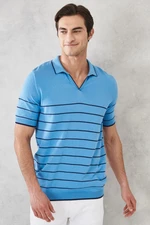 AC&Co / Altınyıldız Classics Men's Blue-Navy Standard Fit Regular Cut 100% Cotton Polo Collar Knitwear T-Shirt.