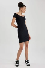 DEFACTO Bodycon Boat Neck Ribbed Camisole Mini Short Sleeve Dress