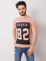 Dusty pink cotton men's T-shirt with print