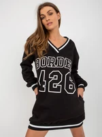 Black long oversize sweatshirt with inscription