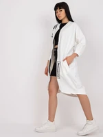 Ecru long sweatshirt with zipper and pockets