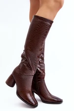 Women's high boots with snake pattern, brown Ceriona