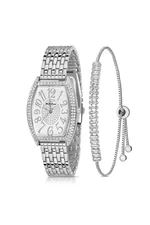 Polo Air Luxury Stone Vintage Women's Wristwatch Zircon Stone Baguette Bracelet Combination Silver Color