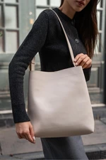 Madamra Women's Cream Short Handle Shopper Bag