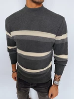 Men's striped turtleneck sweater, dark grey Dstreet