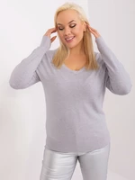Grey plain V-neck sweater