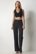 Happiness İstanbul Women's Black Slim Stripe Casual Knitted Pants