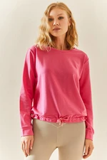 XHAN Pink Crewneck Pleated Sweatshirt