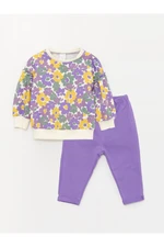 LC Waikiki Crew Neck Long Sleeve Printed Baby Girl's Sweatshirt And Tracksuit Bottoms 2-Pair Set