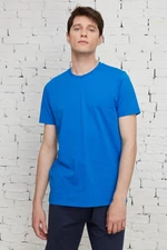 AC&Co / Altınyıldız Classics Men's Saks Blue 100% Cotton Slim Fit Narrow Cut Crew Neck Short Sleeve T-Shirt