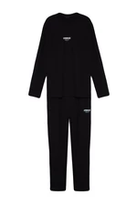 Trendyol Men's Black Regular Fit Printed Waffle Knitted Pajamas Set.