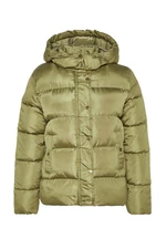 Trendyol Khaki Oversized Hooded Gold Snap Detailed Water Repellent Inflatable Coat